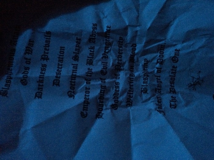 More Blasphemy. This time, their crumpled setlist.