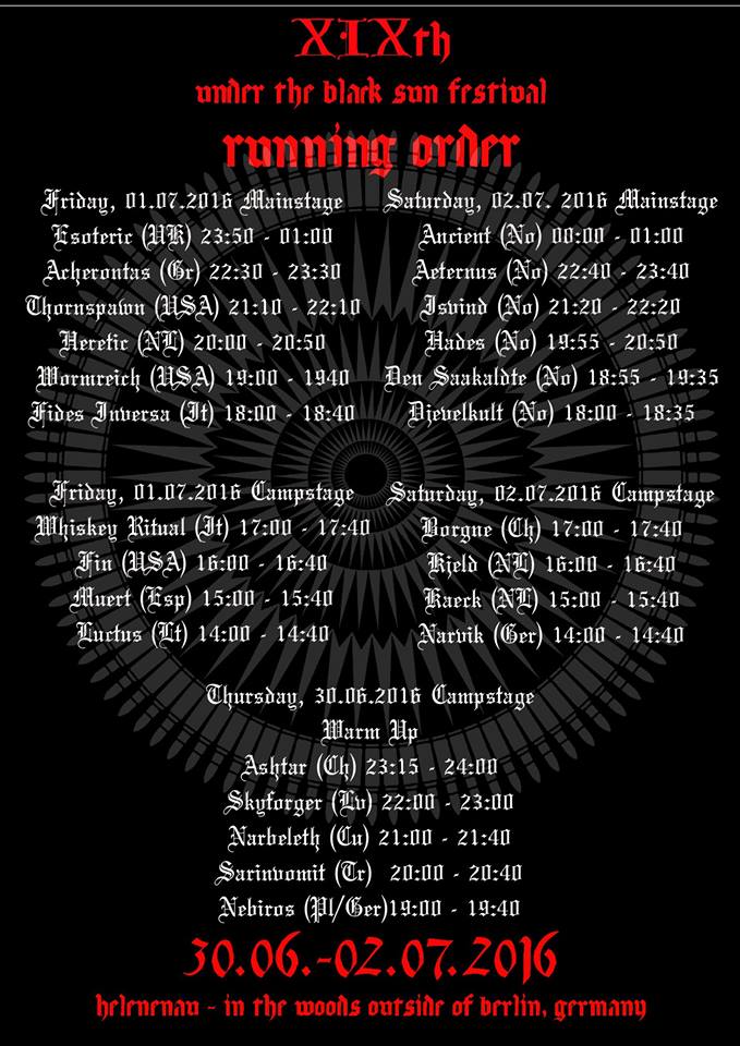 Under the Black Sun schedule