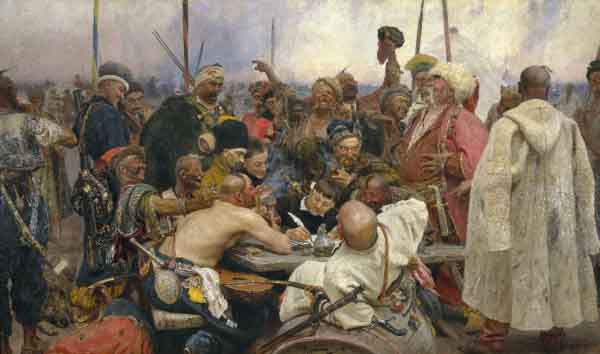 Reply of the Zaporozhian Cossacks to Sultan Mehmed IV of the Ottoman Empire (Ilya Repin, 1891)
