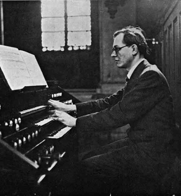 Olivier Messiaen about 1940 at the console of the Cavaillé-Coll-organ St.Trinité in Paris