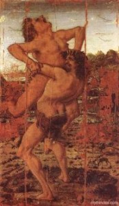 The god Antaeus wrestles with Zeus