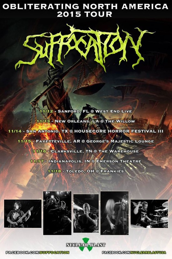 Poster for Suffocation's "Obliterating North America 2015" tour